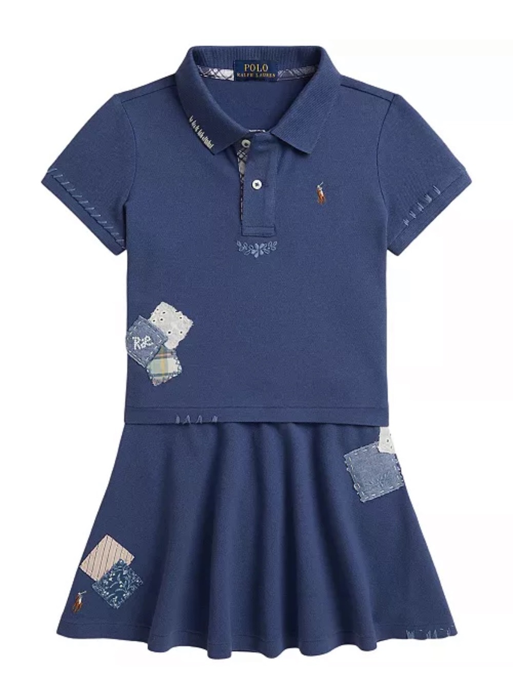 Ralph Lauren Navy Patchwork Polo Dress with Embroidered Pony 2T